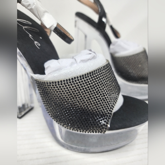 New Ellie Black & Clear Platform Heels Sandals Party Clubcore Shoes Size 5 - Picture 4 of 10